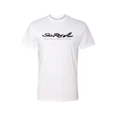 white men's t shirt with Sea Ray logo